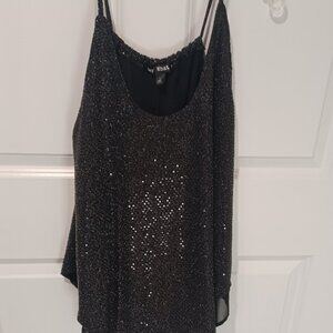 Say What? Black Bling Sequin Spaghetti Strap Asymmetrical Tunic Tank Large